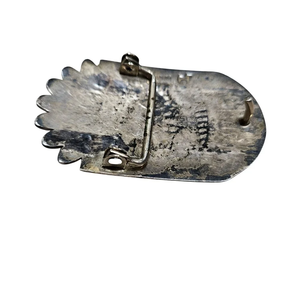 Vintage 70s Hopi‎ Sterling Silver Belt Buckle Native American Verden Mansfield